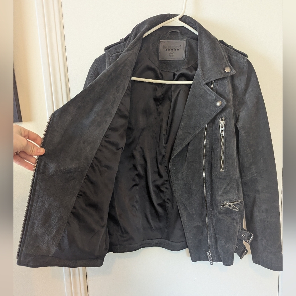 BlankNYC Suede Dark Gray Black Moto Biker Jacket - Picture 2 of 9